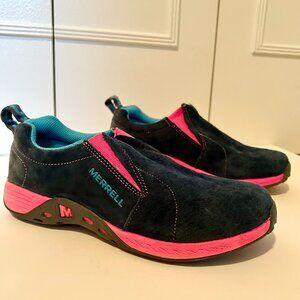 Merrell Jungle Moc Leather Slip-On Loafers Blue/Pink Girls 6 Womens 8